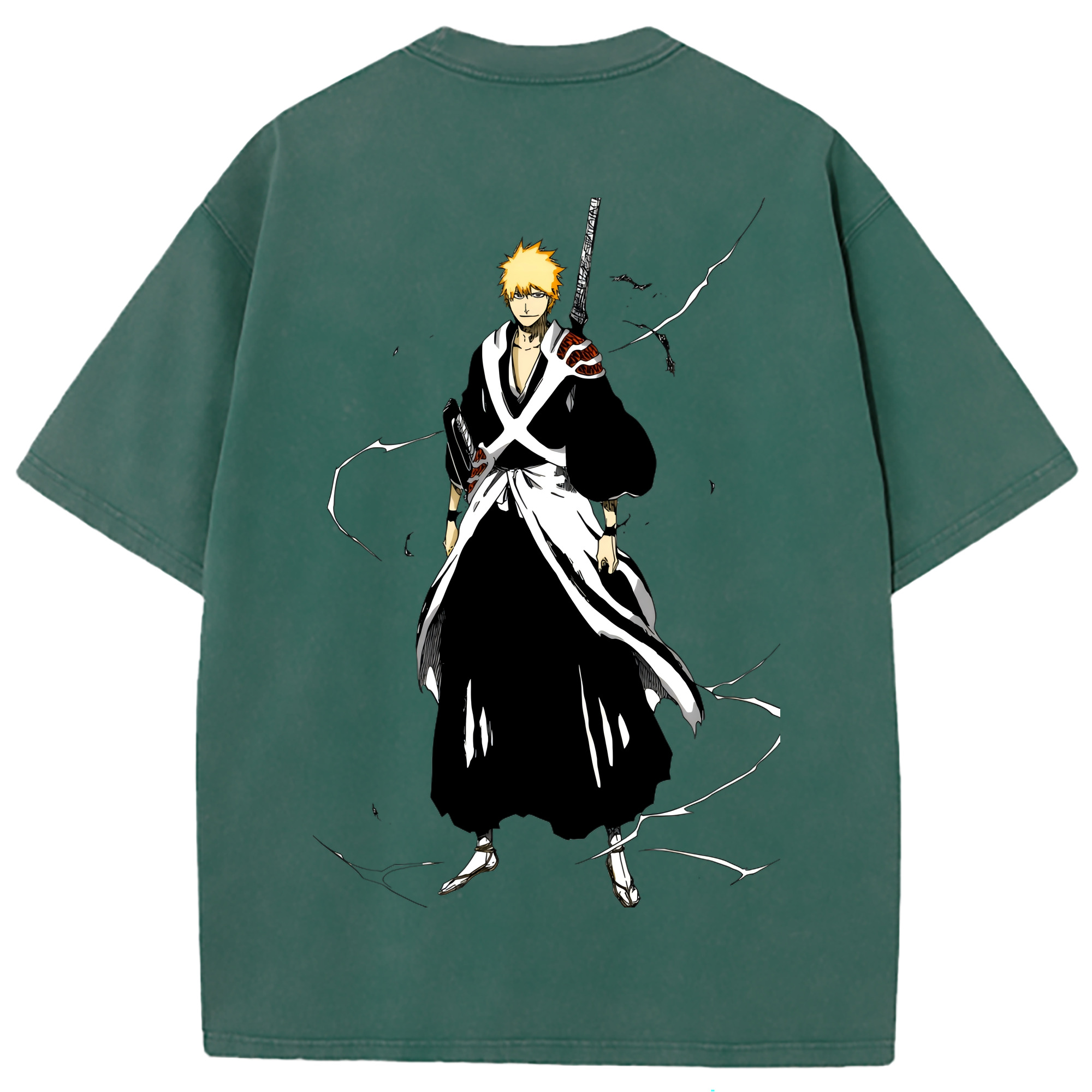 （画像用） ブリーチ 黒崎一護（くろさき いちご）BLEACH Kurosaki Ichigo 綿100% ヴィンテージ風 半袖Tシャツ（背面プリント）